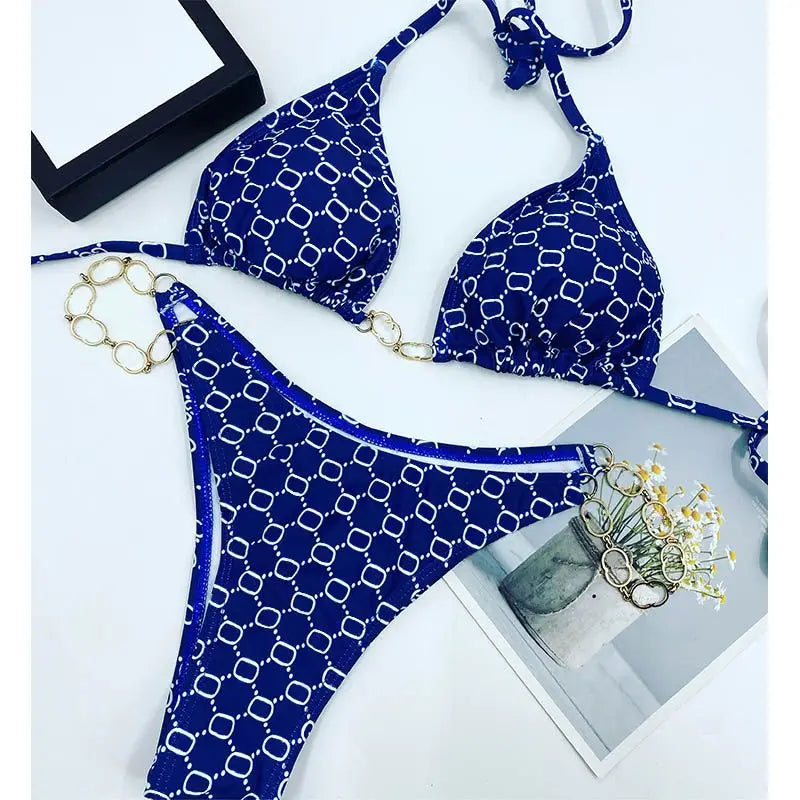 2025 Summer New Women's Outdoor Beach Swimsuit Sexy Hanging Neck Strap Split Bikini