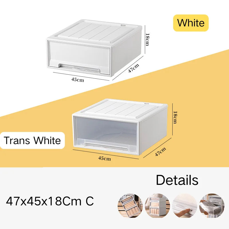 Household Stacking Storage Drawer Boxes Large Capacity Wardrobe Drawer Organizer Plastic Clear Clothes Container With Lids
