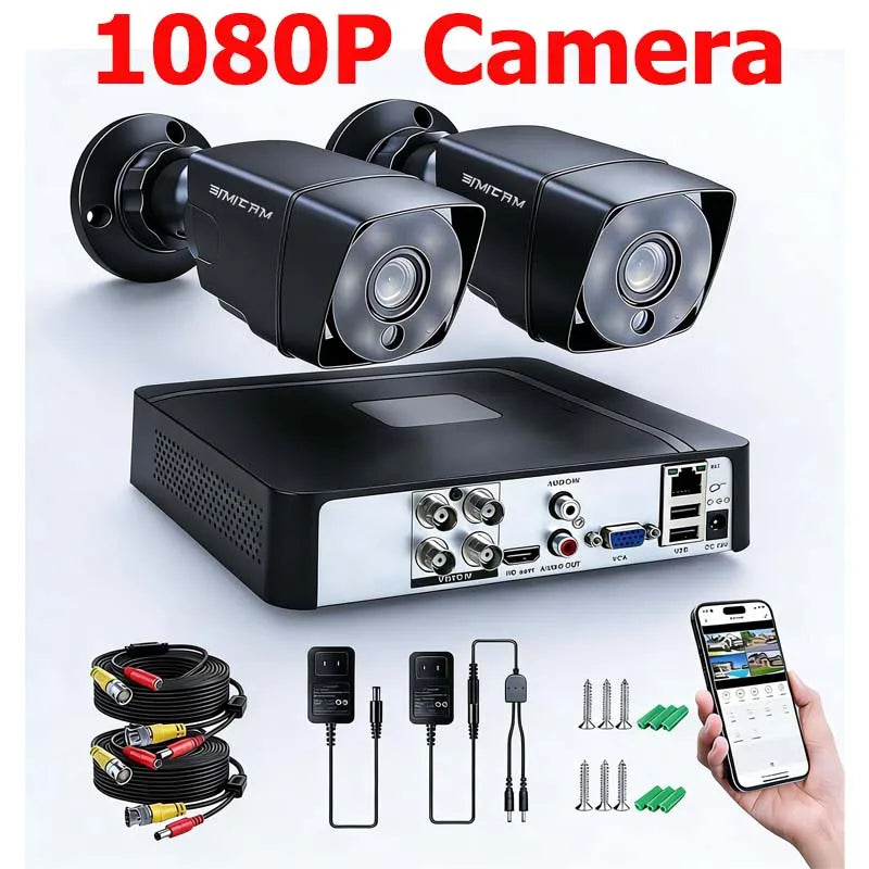 H.265+ 4CH 1080P 720P Security Camera System With 2pcs 2MP Surveillance Camera Home Outdoor Indoor Night Vision Motion Detection
