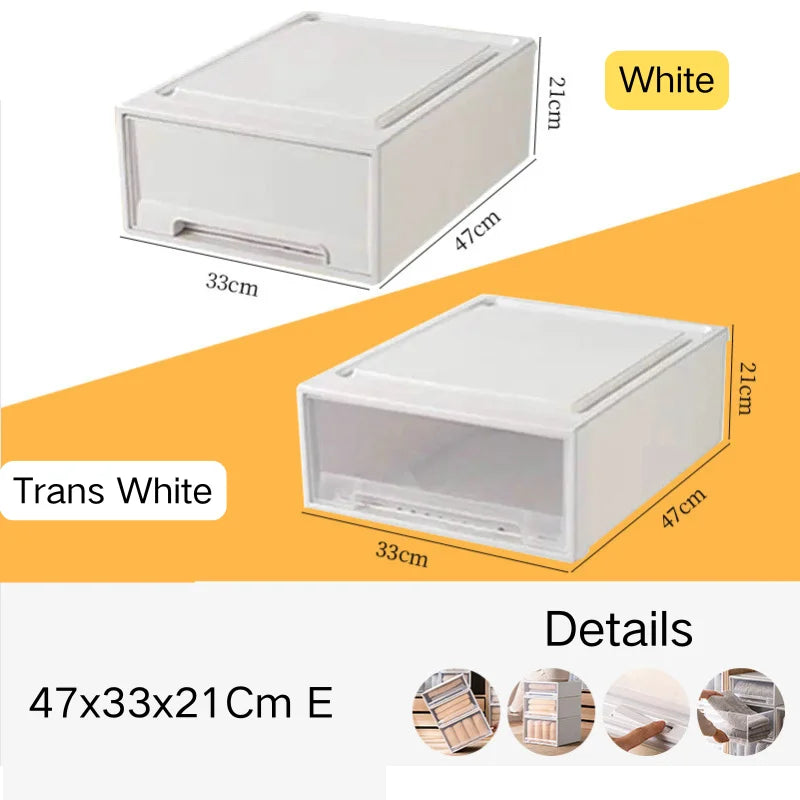 Household Stacking Storage Drawer Boxes Large Capacity Wardrobe Drawer Organizer Plastic Clear Clothes Container With Lids