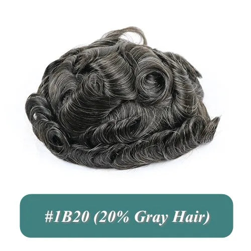Full Skin 26mm Natural Curly Hair Toupee for Men Machine Injected Cheap Curly Hair Capillary Prosthesis Hair Replacement Wig