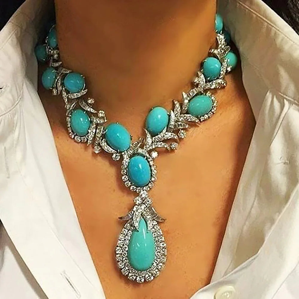 GODKI Famous Brand Turquoise Nigerian Dubai Jewelry Sets For Women CZ Zircon Wedding Bridal Necklace Dance Party