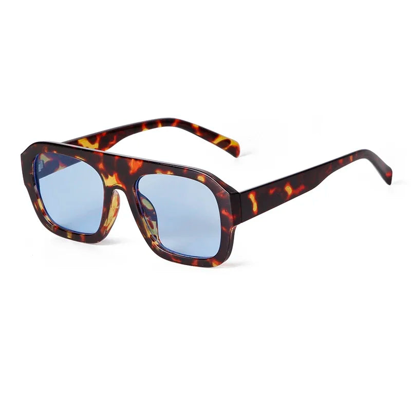Chic Oversized Women Square Sunglasses Brand Design 2025 Trendy Flat Top Tortoise Shell Blue Lens Sun Glasses Eyewear Female UV