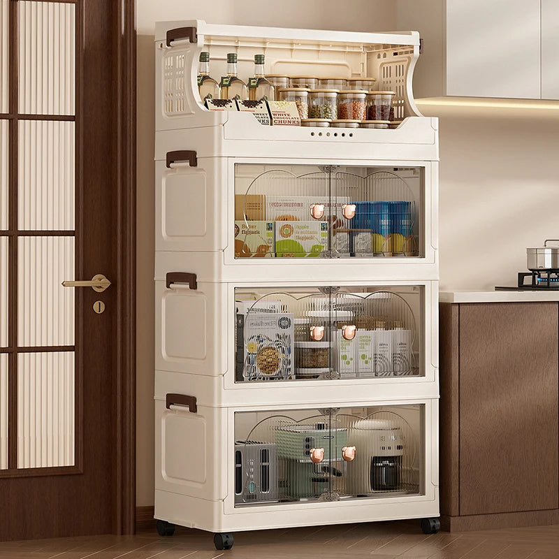Snack storage shelf, large floor cart for the living room, toy organizing folding cabinet, movable household storage box