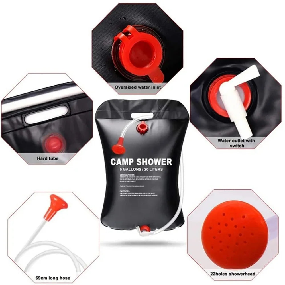 20L Portable Solar Heating Camping Shower Bag Foldable Water Bag for Outdoor Camping Beach Swimming Traveling Hiking Backpacking