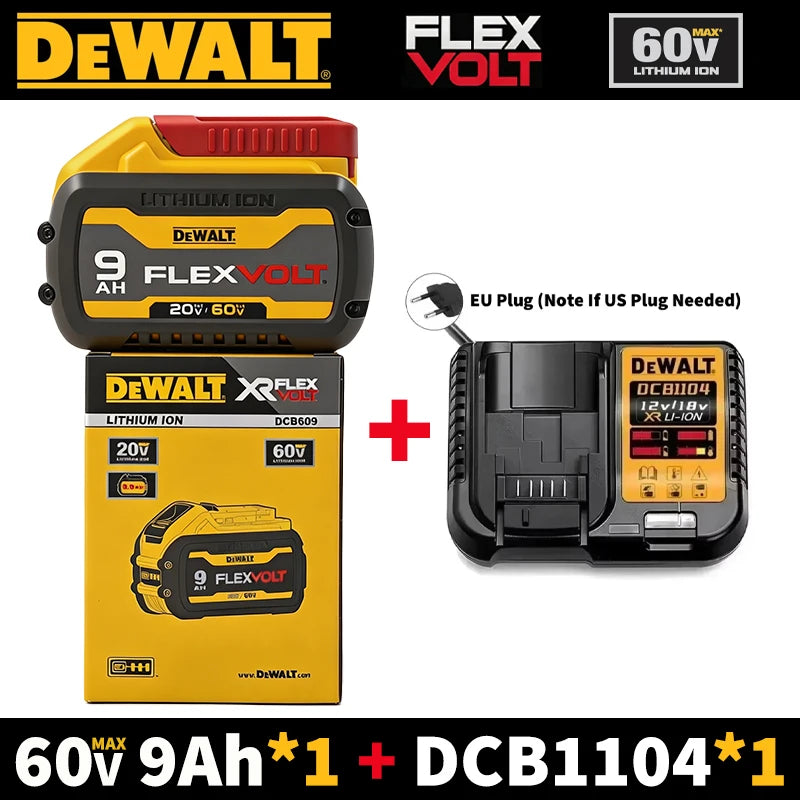 Dewalt 20V/60V 9Ah FlexVolt Lithium Ion Battery Dual Volt 180Wh Replacement Tool Battery Charger Combo Available DCB609 DCB606