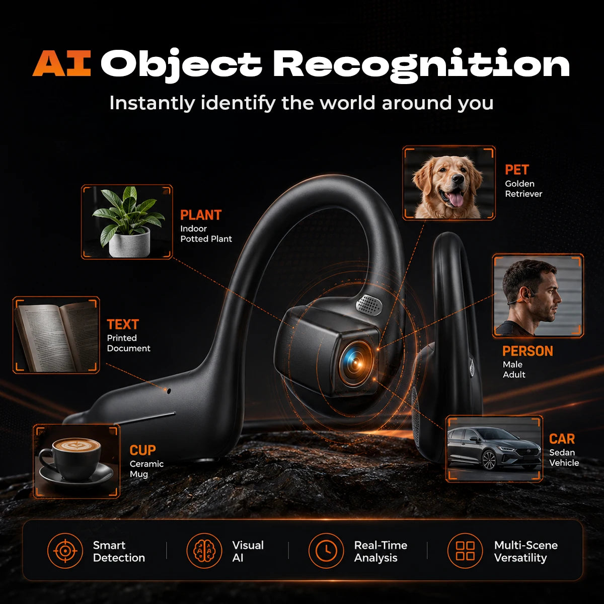 Bone Conduction Bluetooth Earphones 8MP HD Camera  Wireless Earbuds AI Assistant Translation Object Recognition Headphones E12