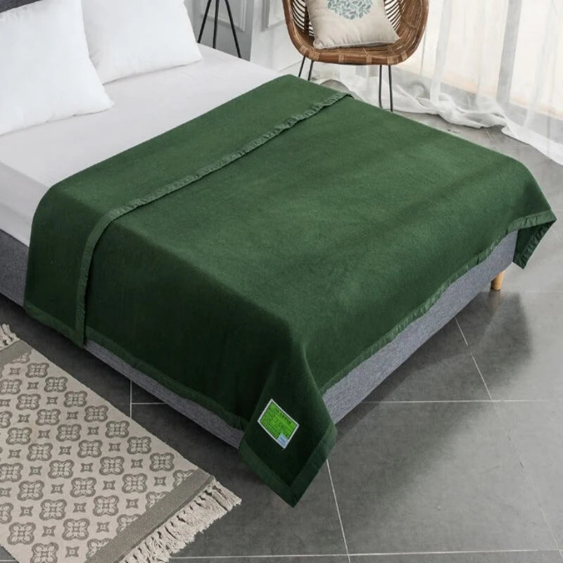 60/80/100% Wool Blankets 1.5*2m Warm Comforter Dark Green Wool Blanket For Winter Adult Children Camping Sofa Dormitory Bedding