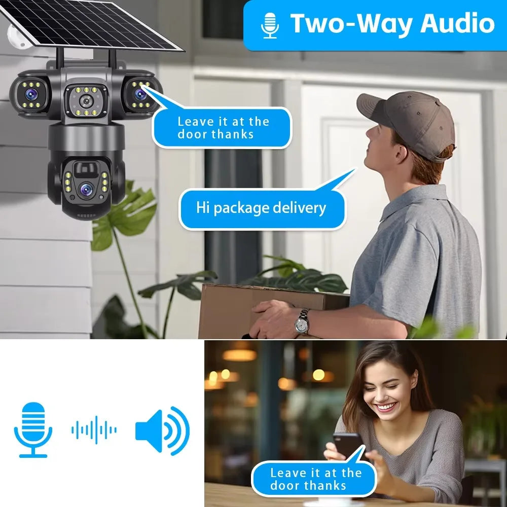 DIFANG 12MP WIFI Solar Camera 3 Len 3 Screen 10X  Zoom Outdoor Wireless Security Cameras Auto Tracking CCTV 24/7 Hour Recording