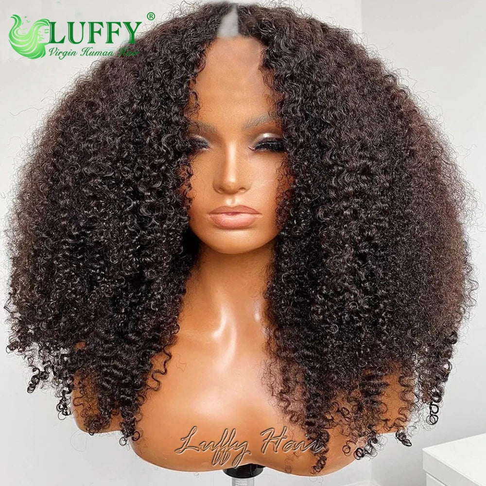 Afro Kinky Curly Human Hair Wigs 1x4 U V Part Wig Kinky Curly No Leave Out Brazilian Human Hair Wig For Black Women 200% Density