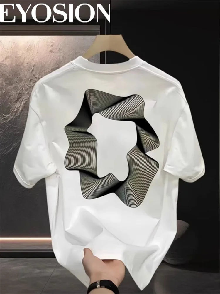 Men T-shirt Summer New Design Geometric Printed Short Sleeved Cotton High Quality Loose Round Neck Half Sleeve Plus Size 4XL