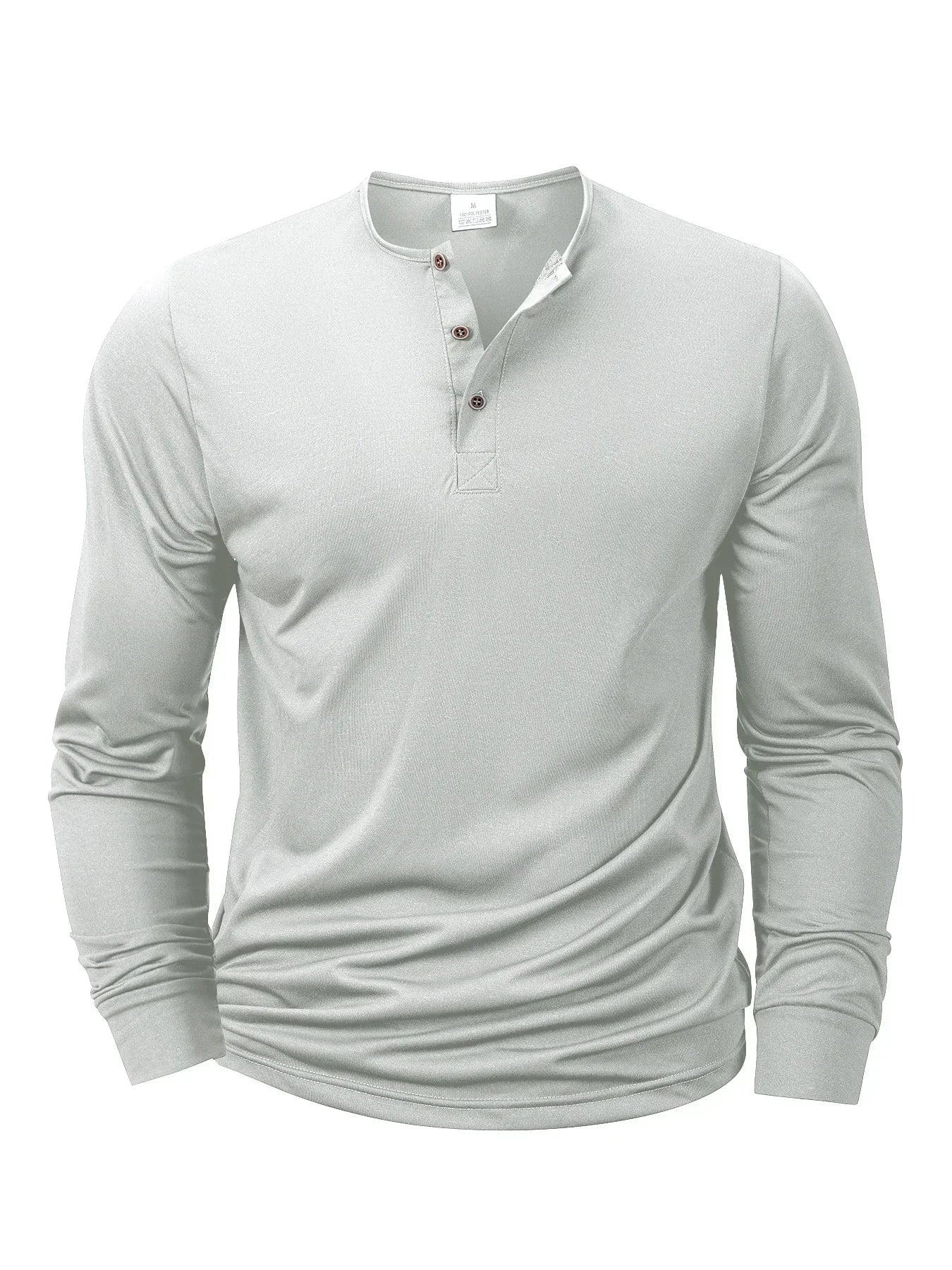 Men Long Sleeved T-shirt Slim Fit Bottoming Shirt Fitness Tops Tees Button Henley Neck Casual Cozy Tshirt
