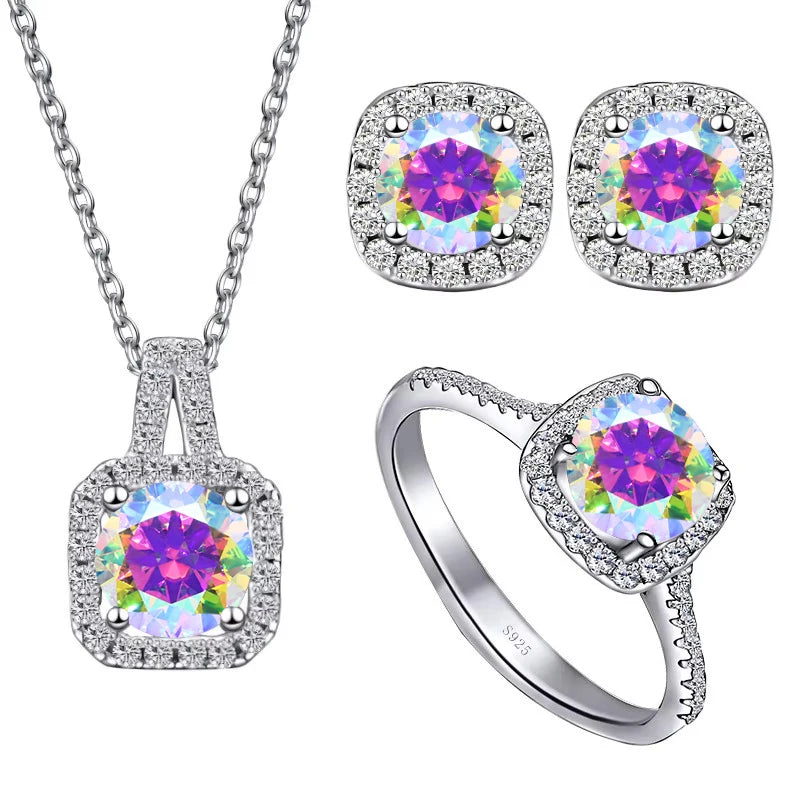 JoyceJelly S925 Sterling Silver jewelry for women 1 carat moissanite diamond 3 pieces set necklace ring earrings wedding party