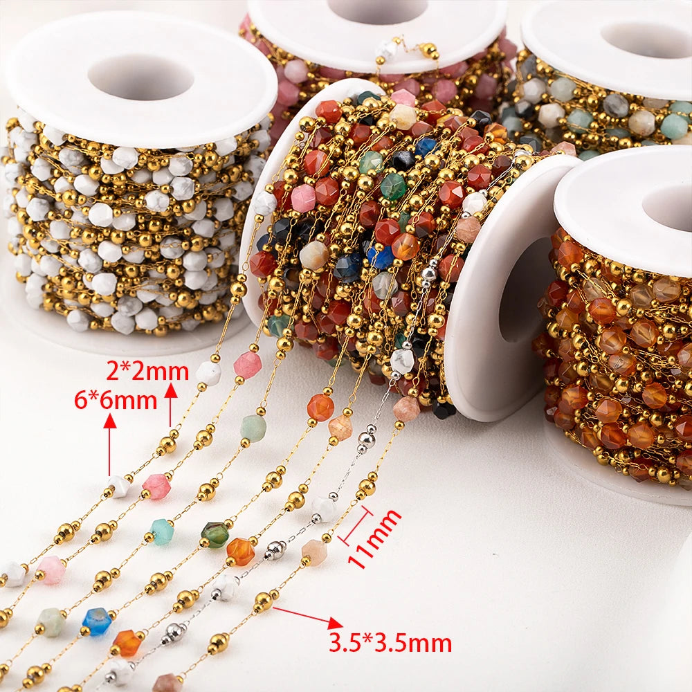 0.5 Meter 1 Meter Stainless Steel Irregular Stone Beaded Chain for DIY Boho Necklaces Handmade Bracelets Jewelry Making Supplies