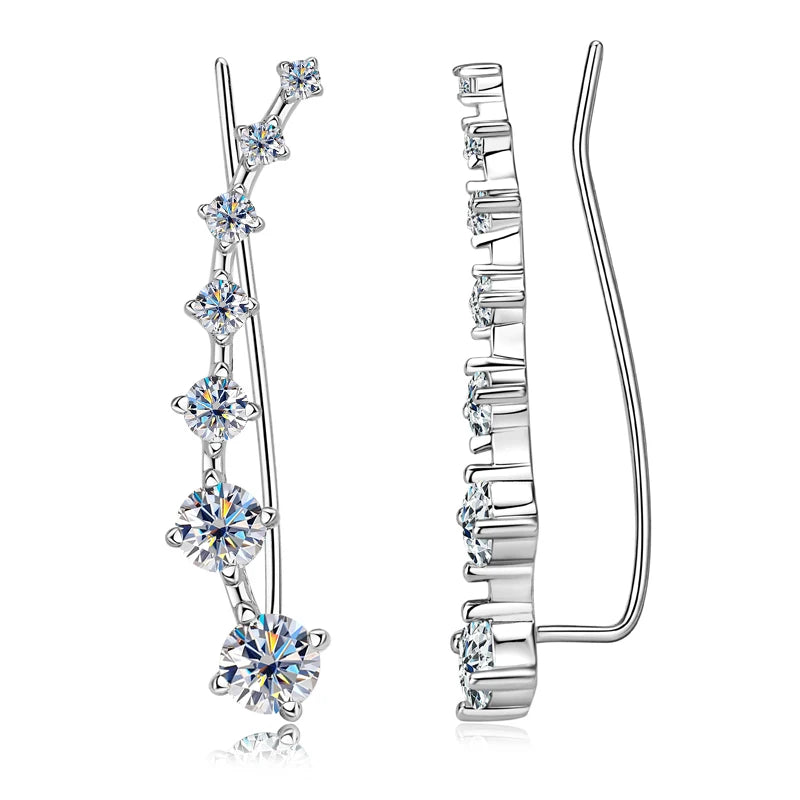 Full D Moissanite Earrings For Women Silver 925 Black/ White Diamond 7 Star Ear Cuffs Crawler Climber Earrings Unique Jewelry
