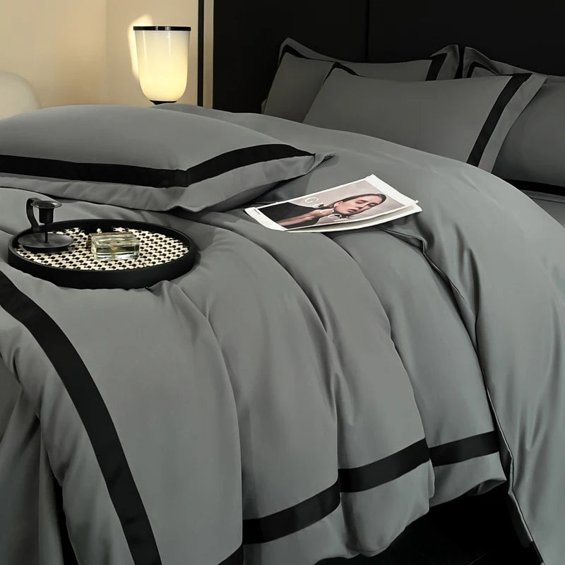 Luxury Hotel Bedding Sets Thick Brushed Bed Sheets White Duvet Cover Set Pillowcase Four Piece Fully Enclosed for Home Gift