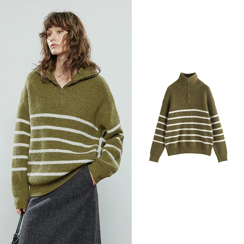 TOYOUTH Women Sweaters 2025 Winter NewAsymmetric Zipper Lapel Iridescent Faux Mohair Light Sports Top