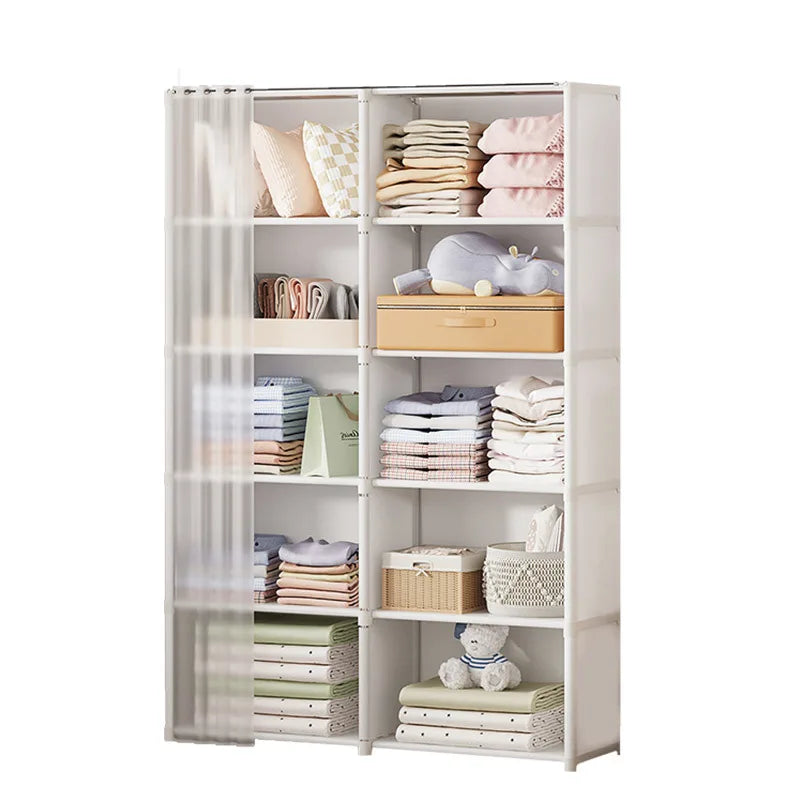 Multi-layer Storage Rack Dustproof Wardrobe Storage Cabinet Multifunctional with Curtains Portable Clothes Organizer Cabinet