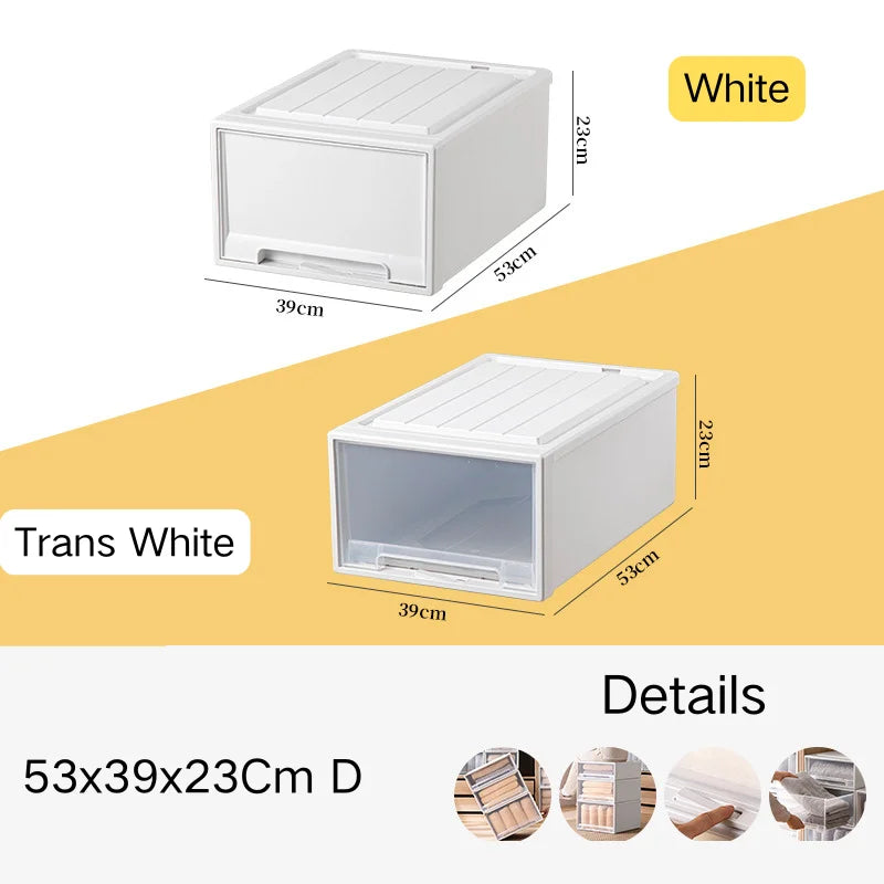 Household Stacking Storage Drawer Boxes Large Capacity Wardrobe Drawer Organizer Plastic Clear Clothes Container With Lids