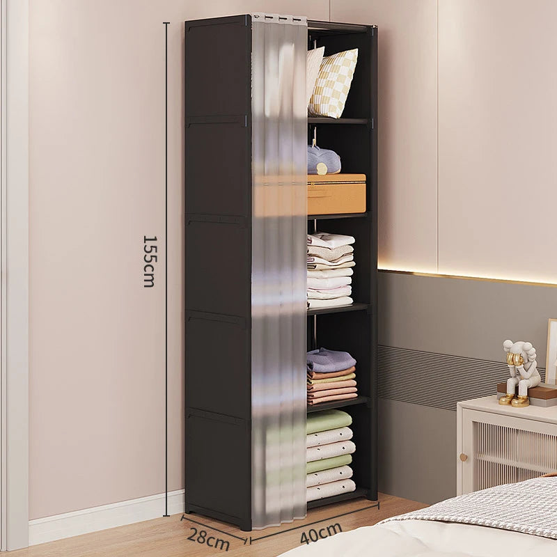 Multi-layer Storage Rack Dustproof Wardrobe Storage Cabinet Multifunctional with Curtains Portable Clothes Organizer Cabinet
