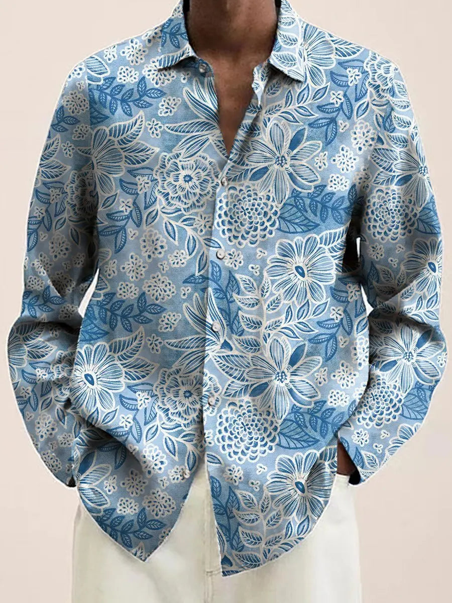 Mens Red Floral Print Long Sleeve Shirt 2023 Fashion Design Luxury Long Sleeve Tops Mens Four Seasons Button Lapel Shirt