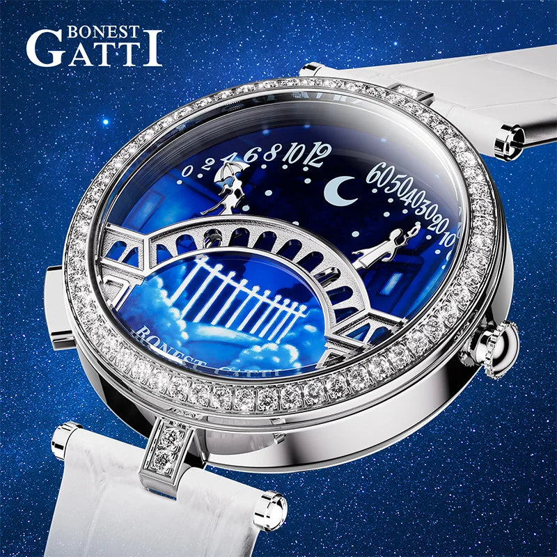 BONEST GATTI 3004 Women's Fashion Quartz Wristwatch Bridge Of Lovers Dial Stainless Steel Case Watches for Women
