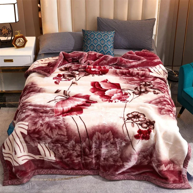High End Printed Warm Winter Raschel Blanket for Bed Soft Warmth Thickened Single Double Quilts Skin Friendly Weighted Blankets