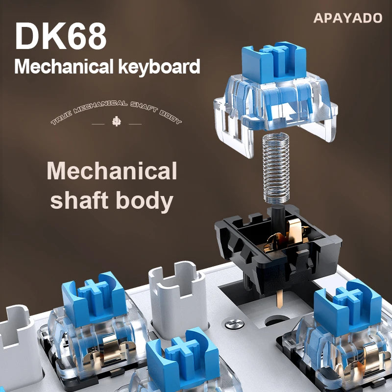 DK68 Punk Mechanical Keyboard Wireless APAYADO Dynamic RGB Lighting,68Keys Bluetooth Tri-Mode Connection,Full-key Hot-Swap