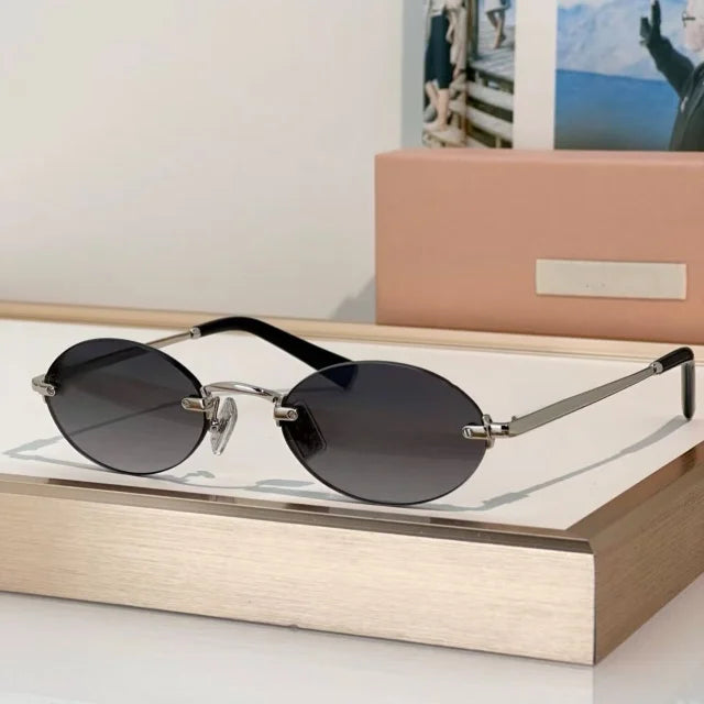 New Oval Rimless Sunglasses For Women Brand Desinger Fashion Ladies Small Eyeglasses Girls Travel Driving Goggles SUN GLASSES