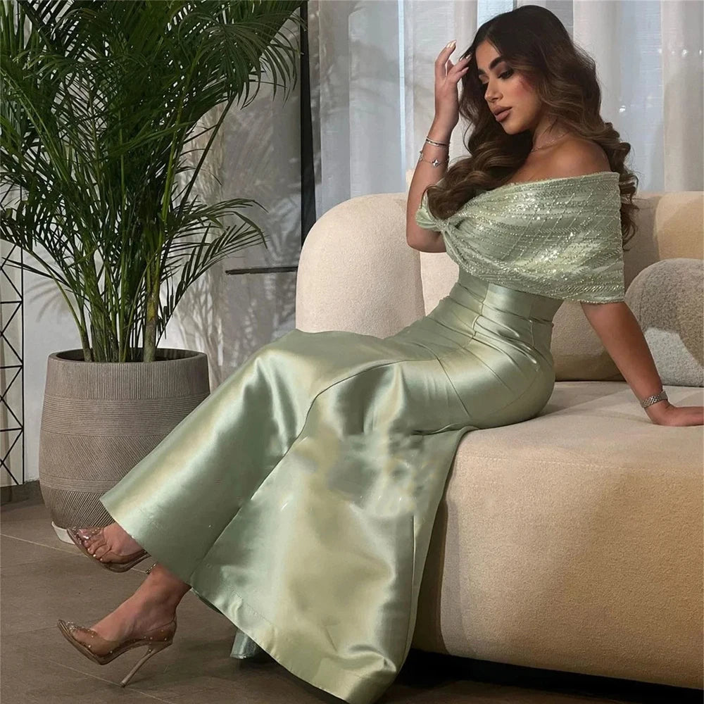 Customized Exquisite Classic High quality Bow Sequined Trumpet Boat Neck Midi Dresses Cocktail Dresses Formal Fashion