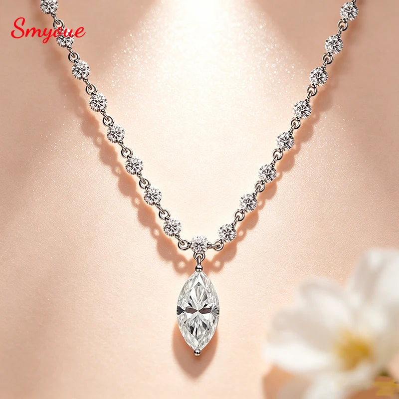 Smyoue 18k Plated Marquise Cut Moissanite Tennis Necklace for Women Choker Lab Diamond D Color Chain 925 Sterling Silver Jewelry