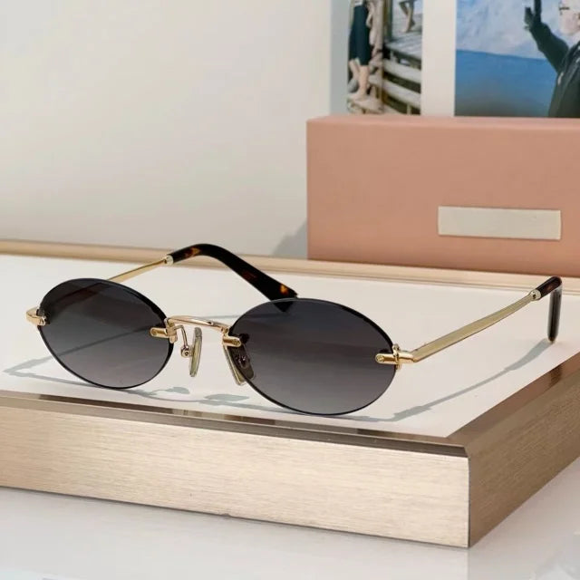 New Oval Rimless Sunglasses For Women Brand Desinger Fashion Ladies Small Eyeglasses Girls Travel Driving Goggles SUN GLASSES