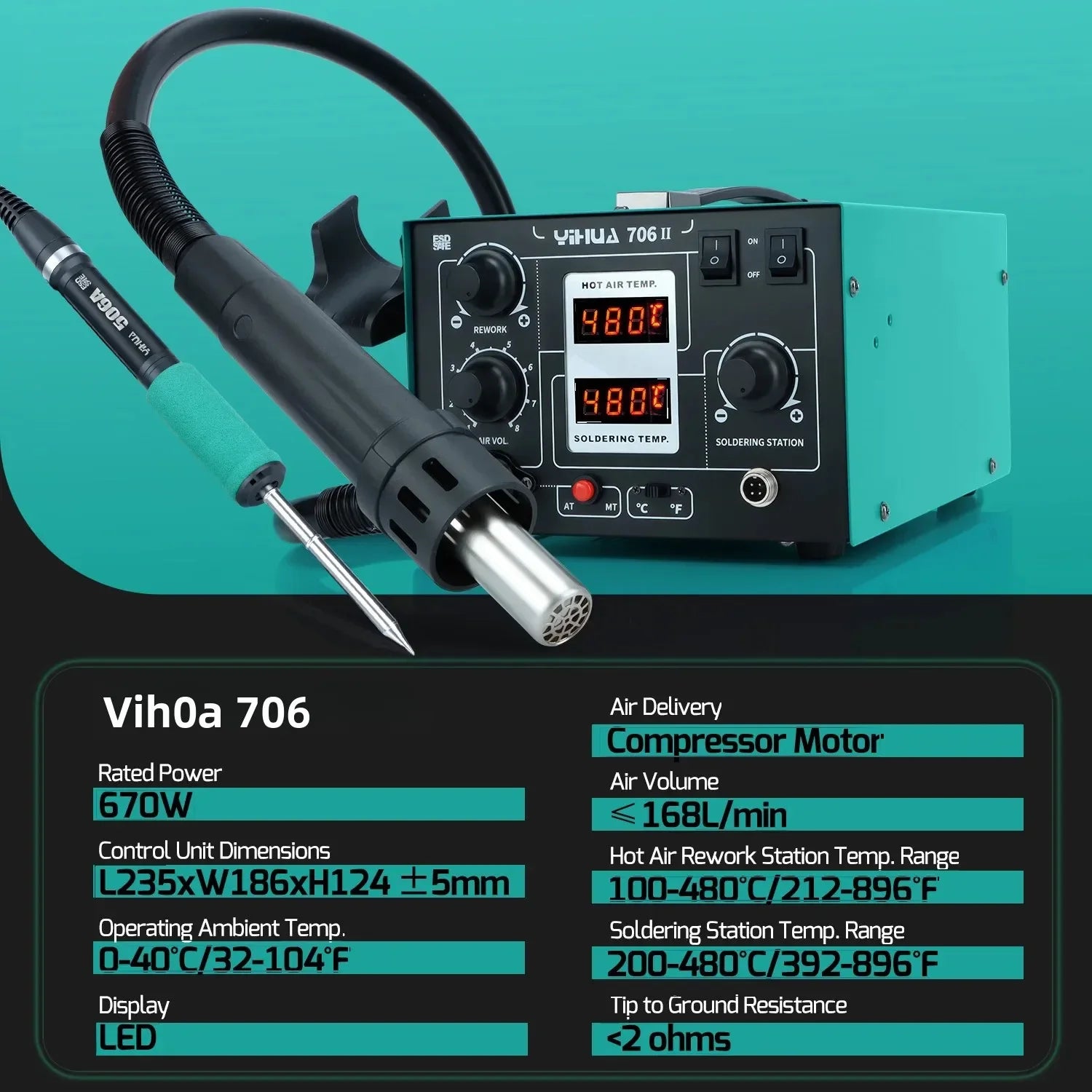 YIHUA T12 Soldering Station With Air Pump Hot Air Gun LCD Rapid Heating Temp Adjust AUTO Sleep Welding Repair Tools For SMD PCB
