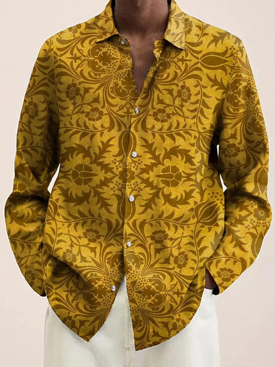 Mens Red Floral Print Long Sleeve Shirt 2023 Fashion Design Luxury Long Sleeve Tops Mens Four Seasons Button Lapel Shirt