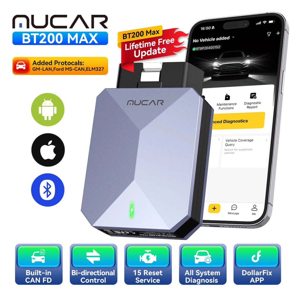 MUCAR BT200 MAX OBD2 Scanner Full System Automotive Diagnostic Scanners 15 Reset Active Test Lifetime Free Update Mucar Scanner
