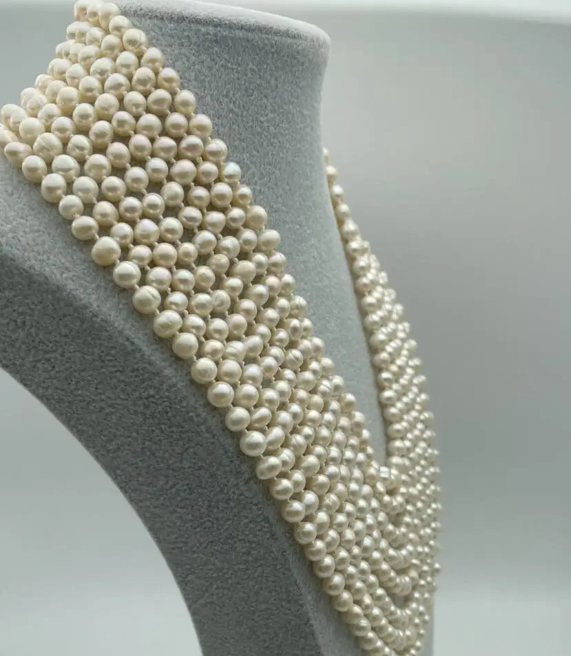 NEW Beautiful 17-24 inch 8-row 6-7mm white circular freshwater necklace