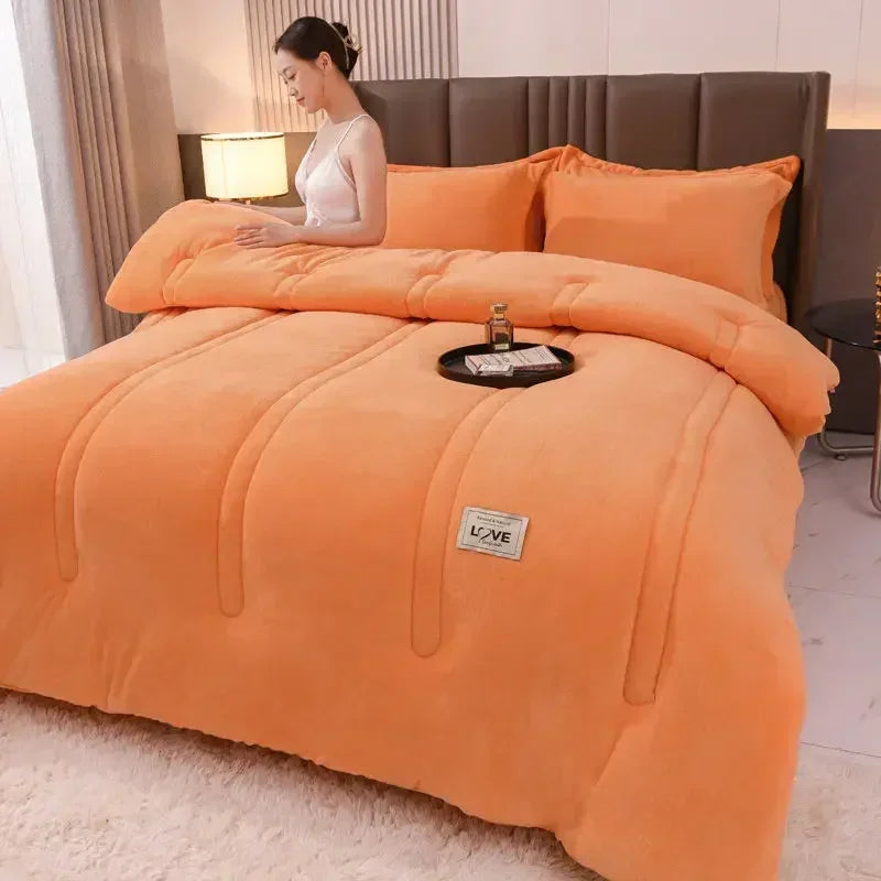 Thermal Winter Lamb Velvet Quilt Thick Flannel and Lamb Double-faced Velvet Wool Blankets Quilts Thick, warm and comfortable