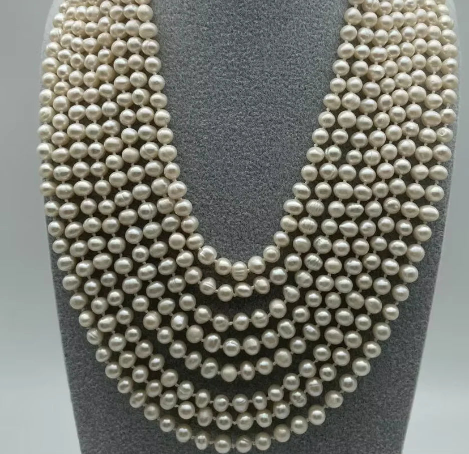 NEW Beautiful 17-24 inch 8-row 6-7mm white circular freshwater necklace