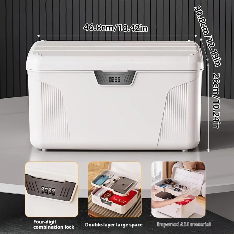 Locking Storage Box Large Capacity Stackable Plastic Organizer Combination Household Office Container White Safe Storage Case