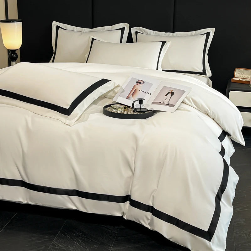 Luxury Hotel Bedding Sets Thick Brushed Bed Sheets White Duvet Cover Set Pillowcase Four Piece Fully Enclosed for Home Gift