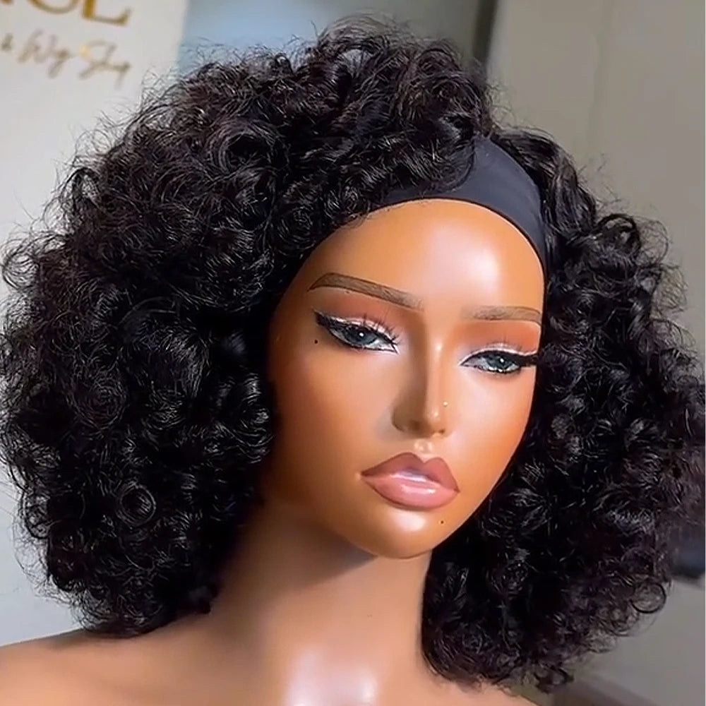 10-18 Inch Headband Wig 100% Human Hair Bouncy Curly 300/400 High Density Wigs Full Machine Made Wigs For Women Human Hair Wigs