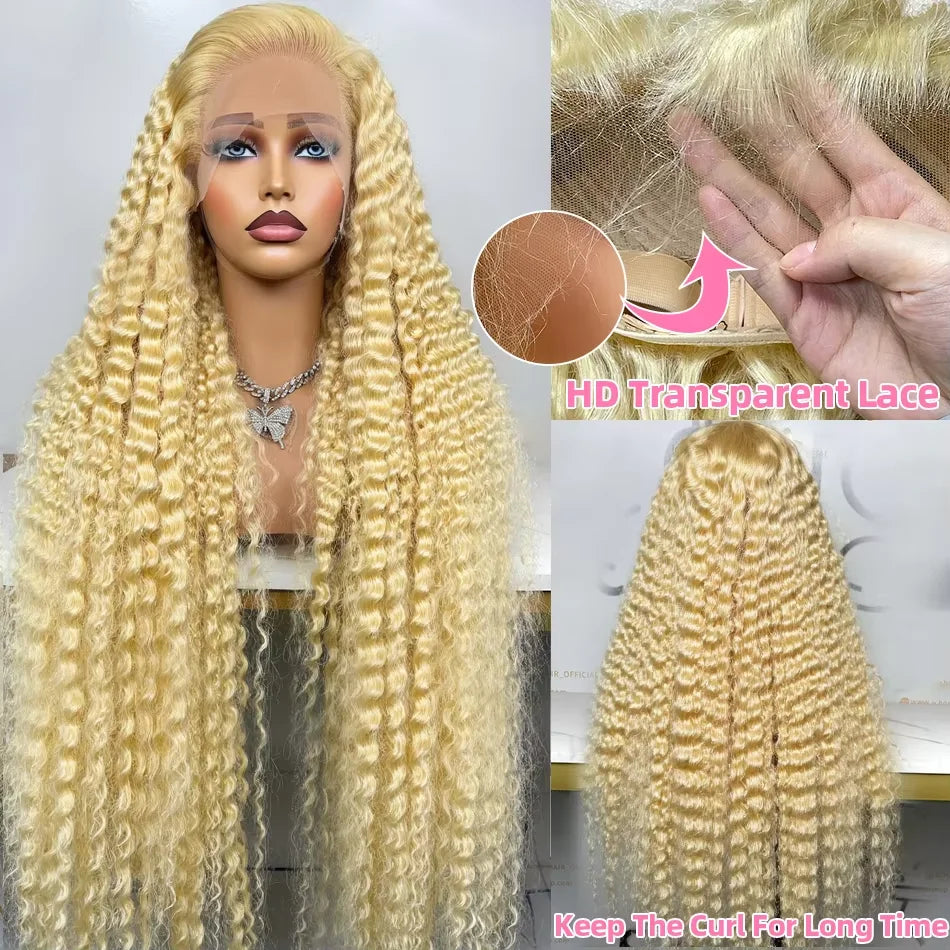 200% 250% Density 613 Blonde Lace Front Wigs Deep Wave Human Hair 13x4 Hd Lace Frontal Wig Pre Plucked Brazilian Ponytail Human Hair Lace Frontal Wig For Women Ready to Wear On Clearance Sale Pre Plucked Wig Party Work
