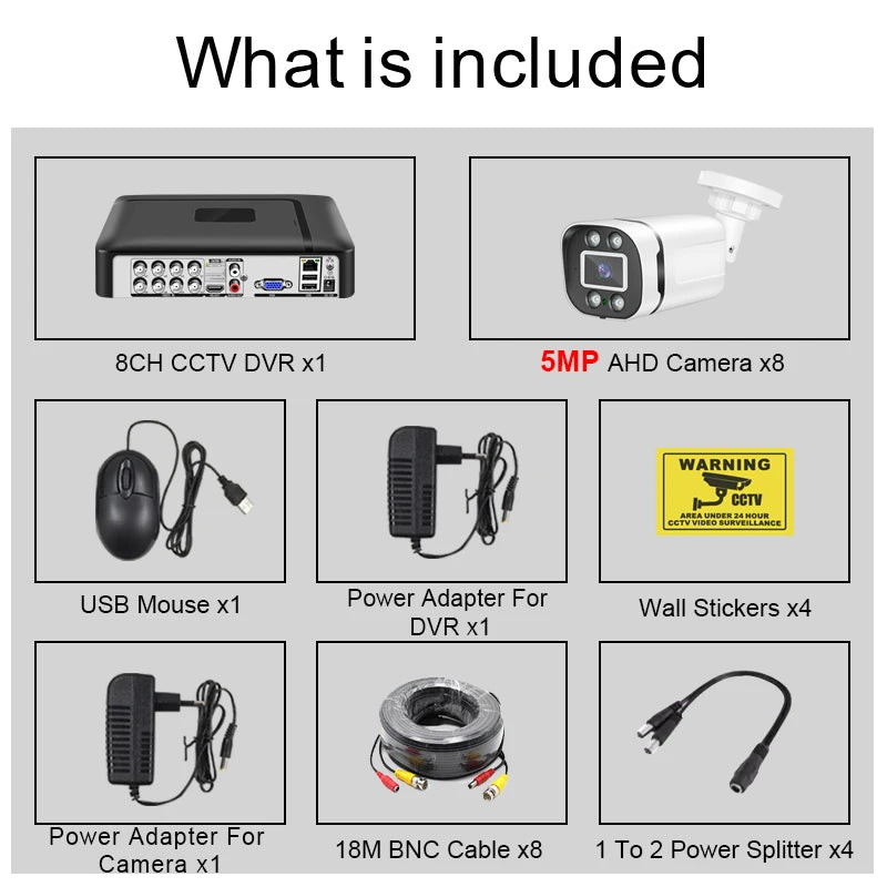 Smar 5MP Security Camera System Witth 18M Wired Cable Video Surveillance Kit Indoor Outdoor Waterproof CCTV Camera 5 in 1 DVR