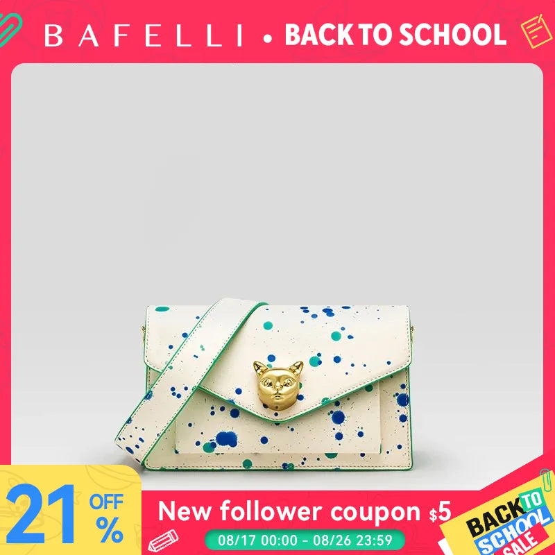 BAFELLI 2026 WOMEN'S BAG FASHION TREND LUXURY BRAND LEATHER FLAP CROSSBODY PURSE CAT SUMMER STYLE ORIGINAL DESIGNER HANDBAGS