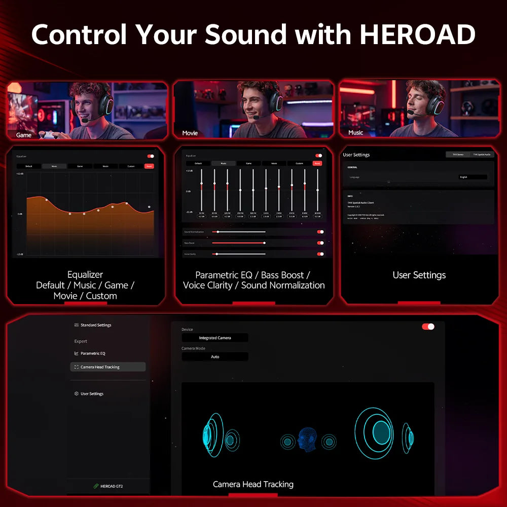 Heroad GT2 Wireless Gaming Headset by QCY THX Spatial Audio+7.1.4 Tri-mode RGB 3-Mic ENC Over Ear Headphone for PC Headset Gamer