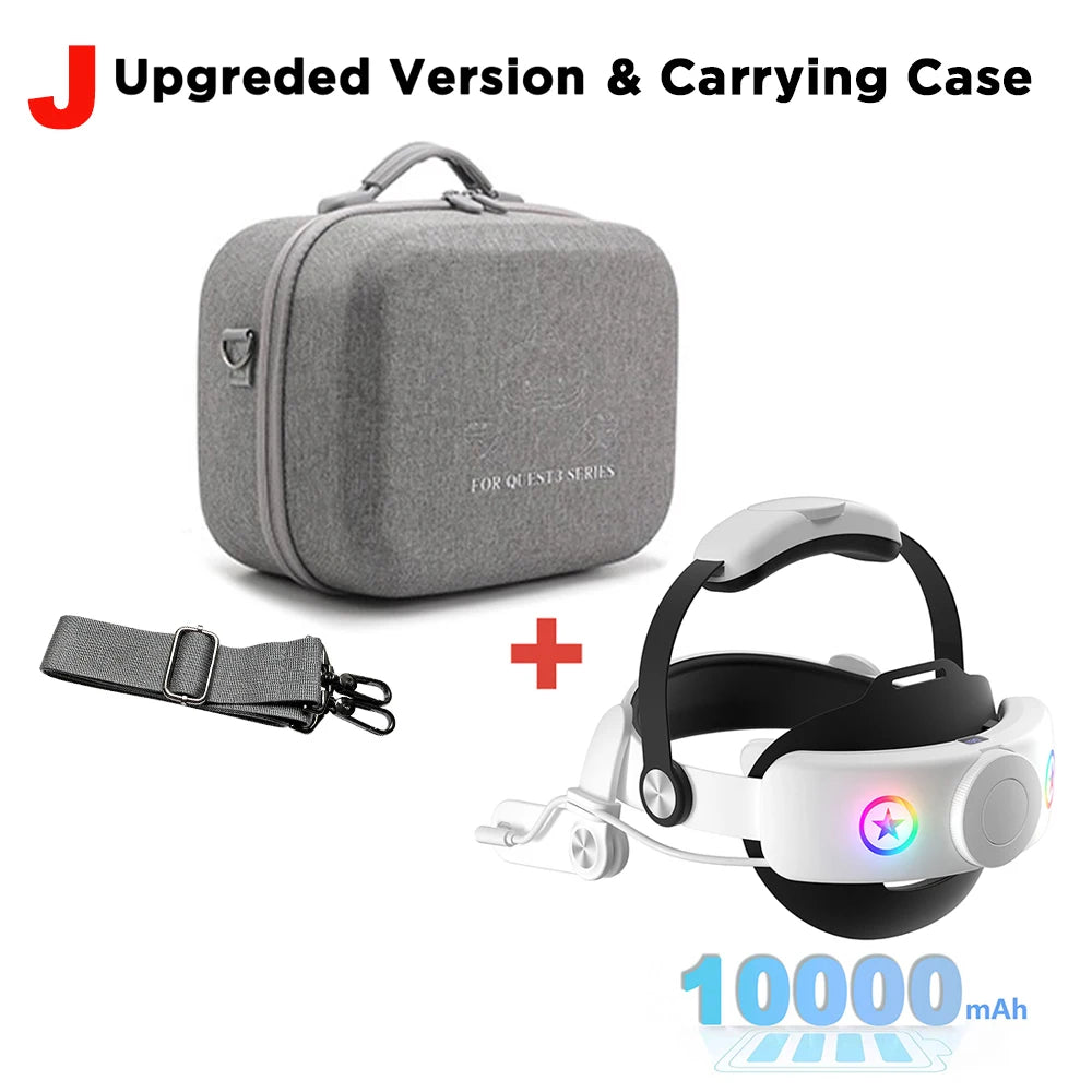 10000mAh Battery Comfort Head Strap For Meta Quest 3/3s Replacement Elite Strap PD18W Charging Enhanced Playtime, Carrying Case