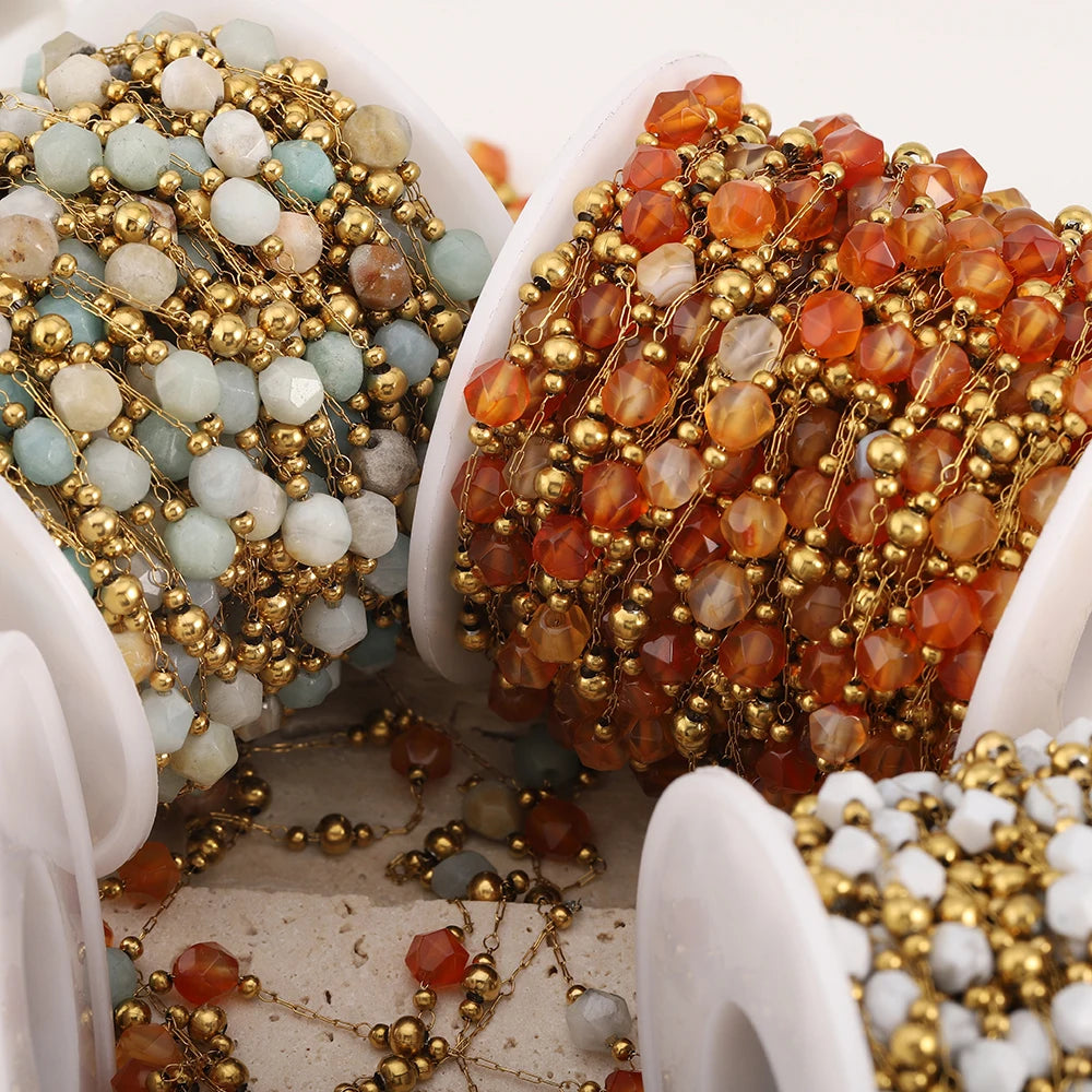 0.5 Meter 1 Meter Stainless Steel Irregular Stone Beaded Chain for DIY Boho Necklaces Handmade Bracelets Jewelry Making Supplies