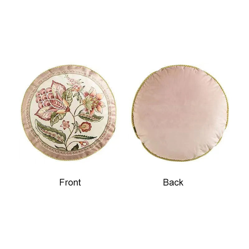 Pink Printed Fringed Pillow Cases Retro Light Luxury Pillow Cover Decorative Soft Dutch Velvet Round Cushion Cover Home Dector