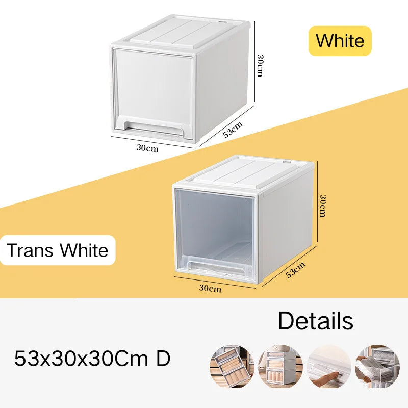 Household Stacking Storage Drawer Boxes Large Capacity Wardrobe Drawer Organizer Plastic Clear Clothes Container With Lids