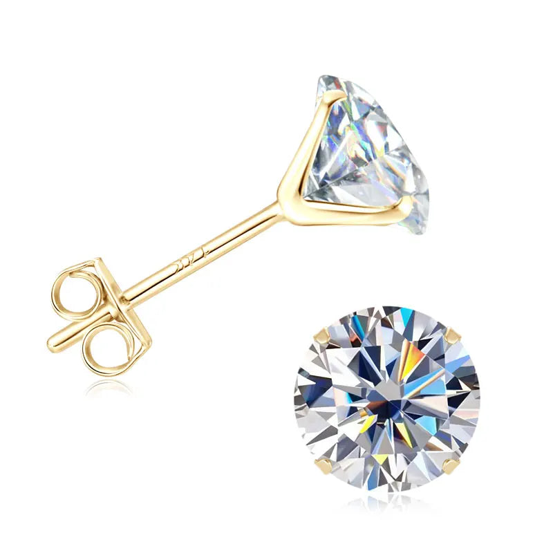 Anziw Solid Gold 14K Earrings Classic 3mm/4mm/5mm/6mm D Color Round Cut Moissanite Stud Earrings for Women Men Jewelry Certified